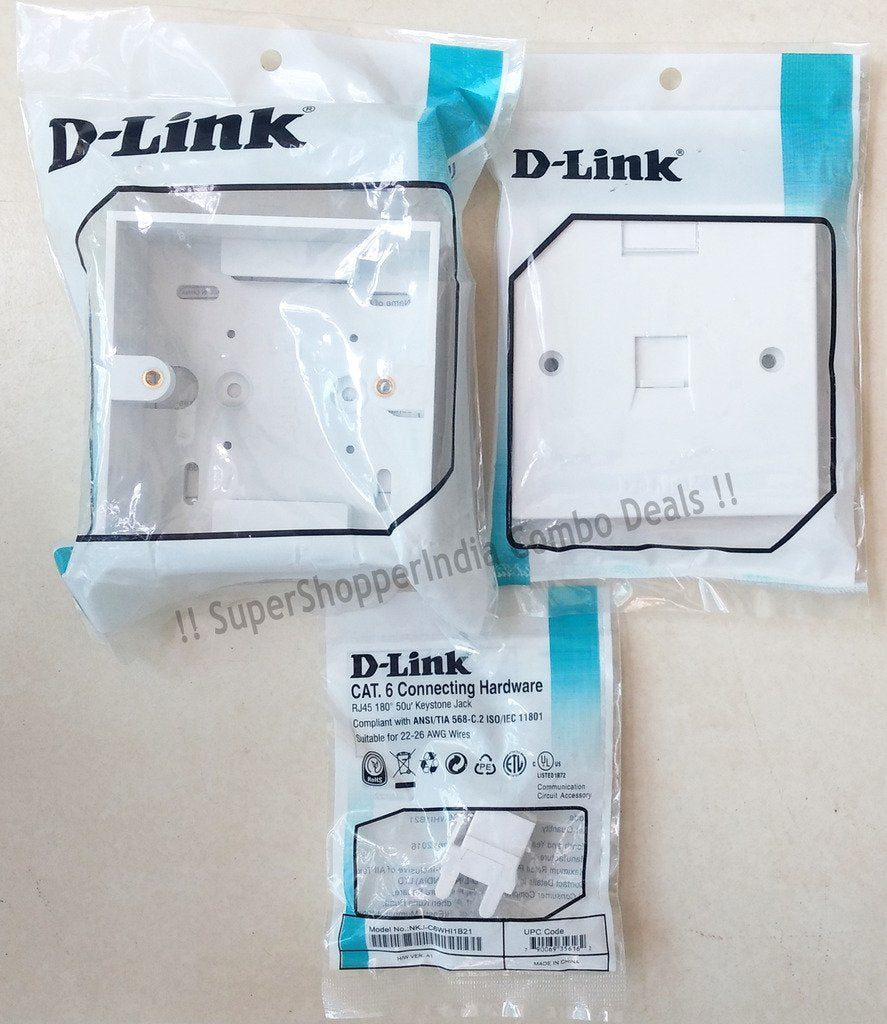 D-Link Combo - CAT6 Keystone + Gang Box + Single Face Plate D-Link Combo - CAT6 Keystone + Gang Box + Single Face Plate